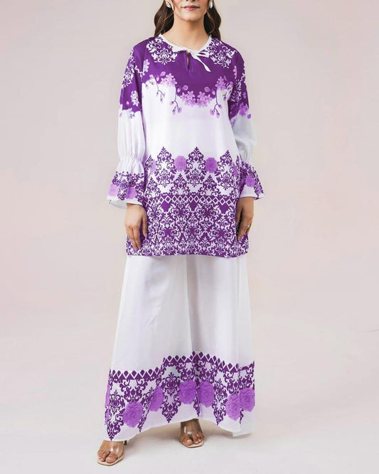 Nova Purple - Printed Shirt and Palazzo 25KD