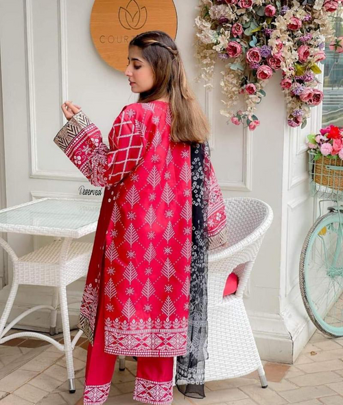 Stitched Katan Silk 3 Pcs Embroidered Suit 138ABZR